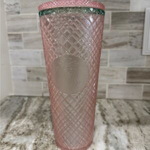 Starbucks Pink Diamond Tumbler with Green Rim
